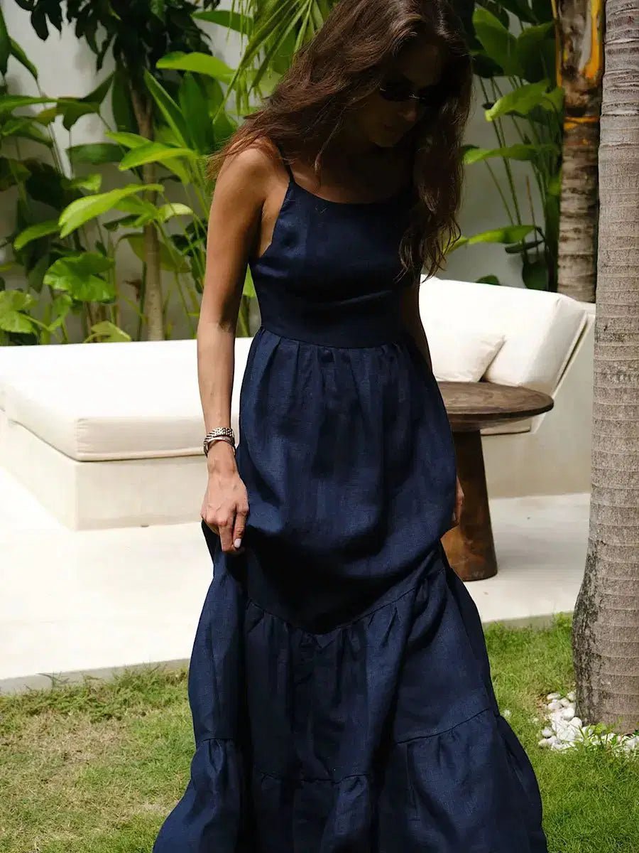Women's Cotton Sleeveless Maxi Dress | Bohemian Beach Vacation Dress Dark Blue Windia