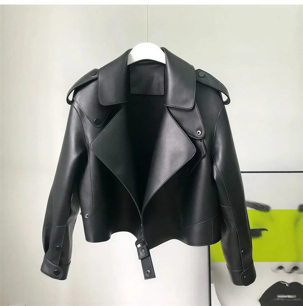 Women's Cropped Sheepskin Leather Bomber Jacket - Waterproof & Windproof - Windia