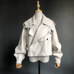 Women's Cropped Sheepskin Leather Bomber Jacket - Waterproof & Windproof - Windia