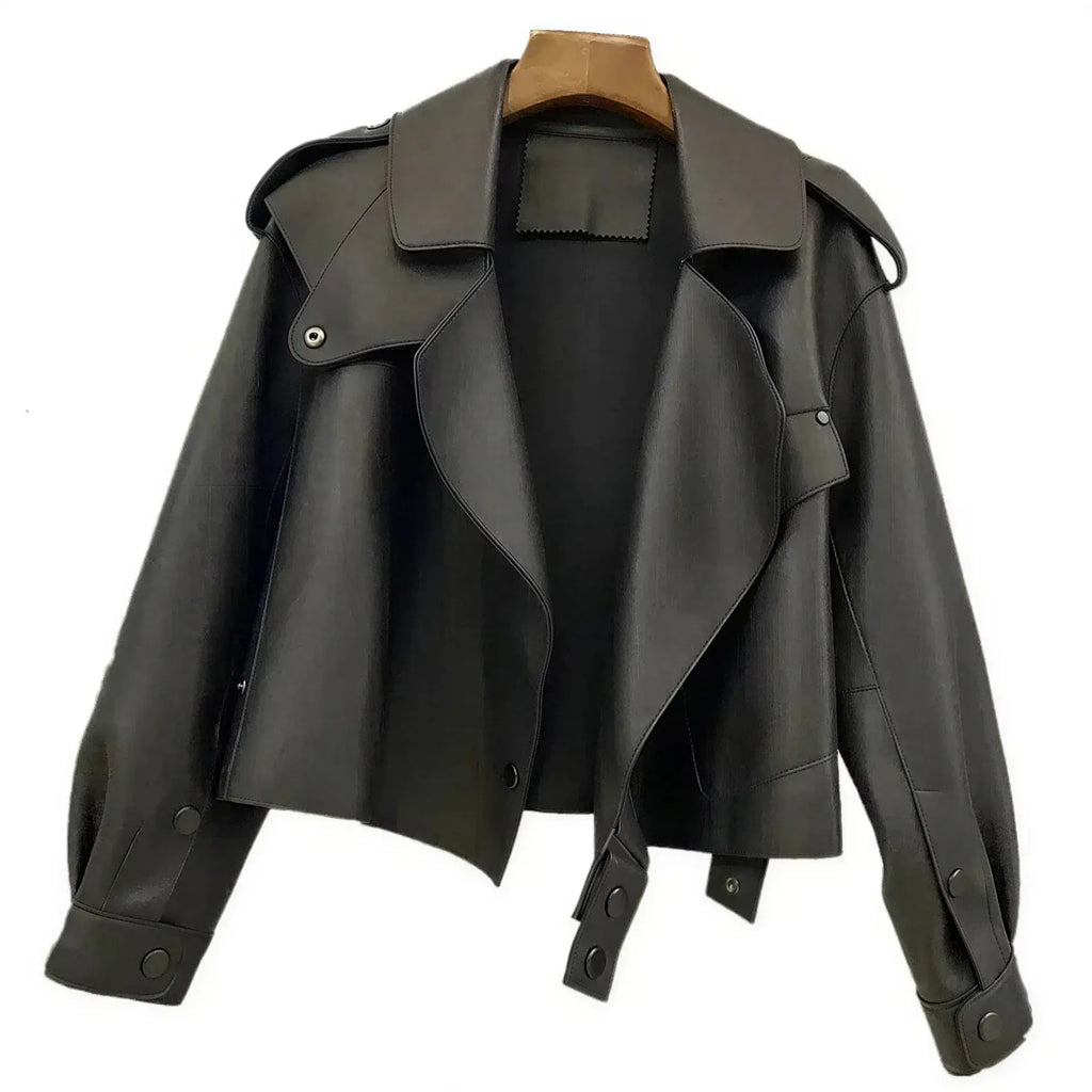 Women's Cropped Sheepskin Leather Bomber Jacket - Waterproof & Windproof - Windia