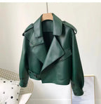 Women's Cropped Sheepskin Leather Bomber Jacket - Waterproof & Windproof - Windia