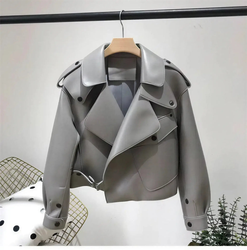Women's Cropped Sheepskin Leather Bomber Jacket - Waterproof & Windproof - Windia