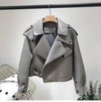 Women's Cropped Sheepskin Leather Bomber Jacket - Waterproof & Windproof - Windia