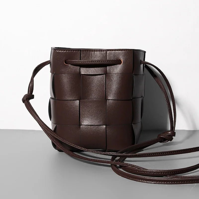 Women's Leather Woven Bucket Bag | Shoulder Bag - Windia