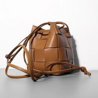 Women's Leather Woven Bucket Bag | Shoulder Bag - Windia