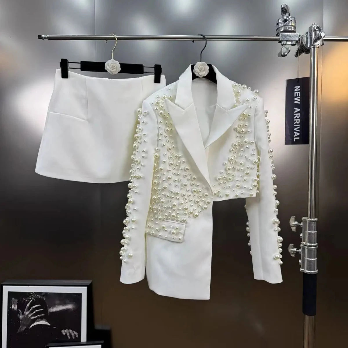 Women's Heavy Beaded Blazer & Straight Skirt Two-Piece Set - Windia