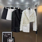 Women's Heavy Beaded Blazer & Straight Skirt Two-Piece Set White Windia