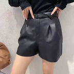 Women's High Waist Leather Shorts | Wide Leg Sheepskin - Windia