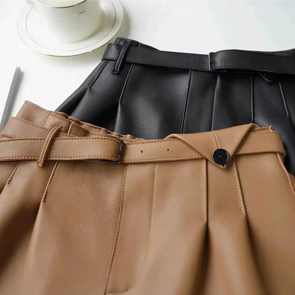 Women's High Waist Leather Shorts Wide Leg Shorts M Windia
