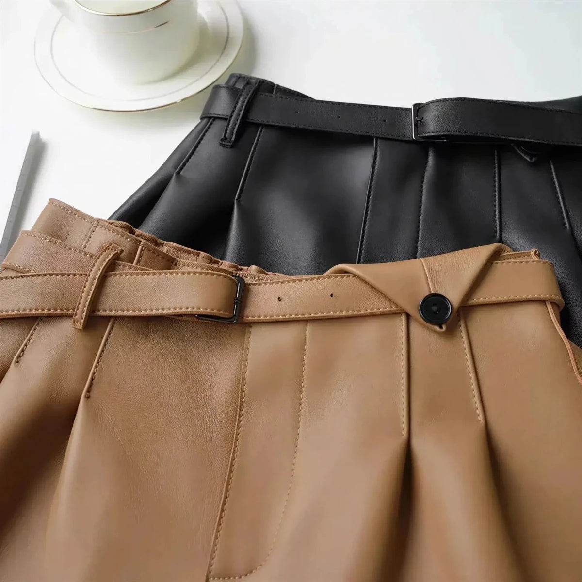 Women's High Waist Leather Shorts Wide Leg Shorts M Windia