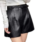 Women's High Waist Leather Shorts Wide Leg Shorts M Windia