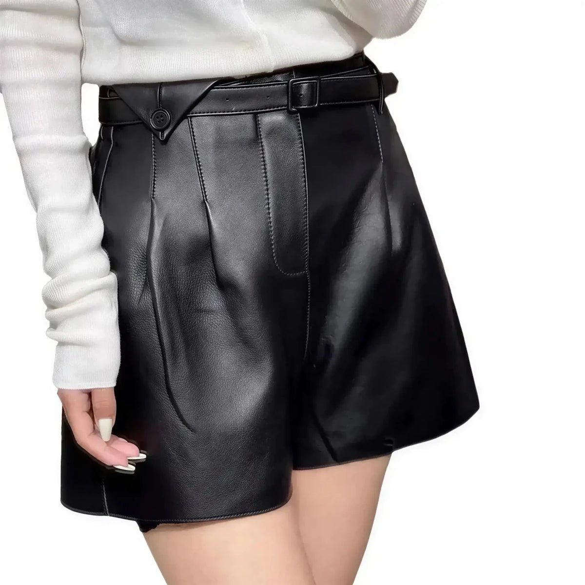 Women's High Waist Leather Shorts Wide Leg Shorts M Windia