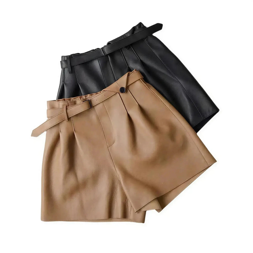 Women's High Waist Leather Shorts Wide Leg Shorts M Windia