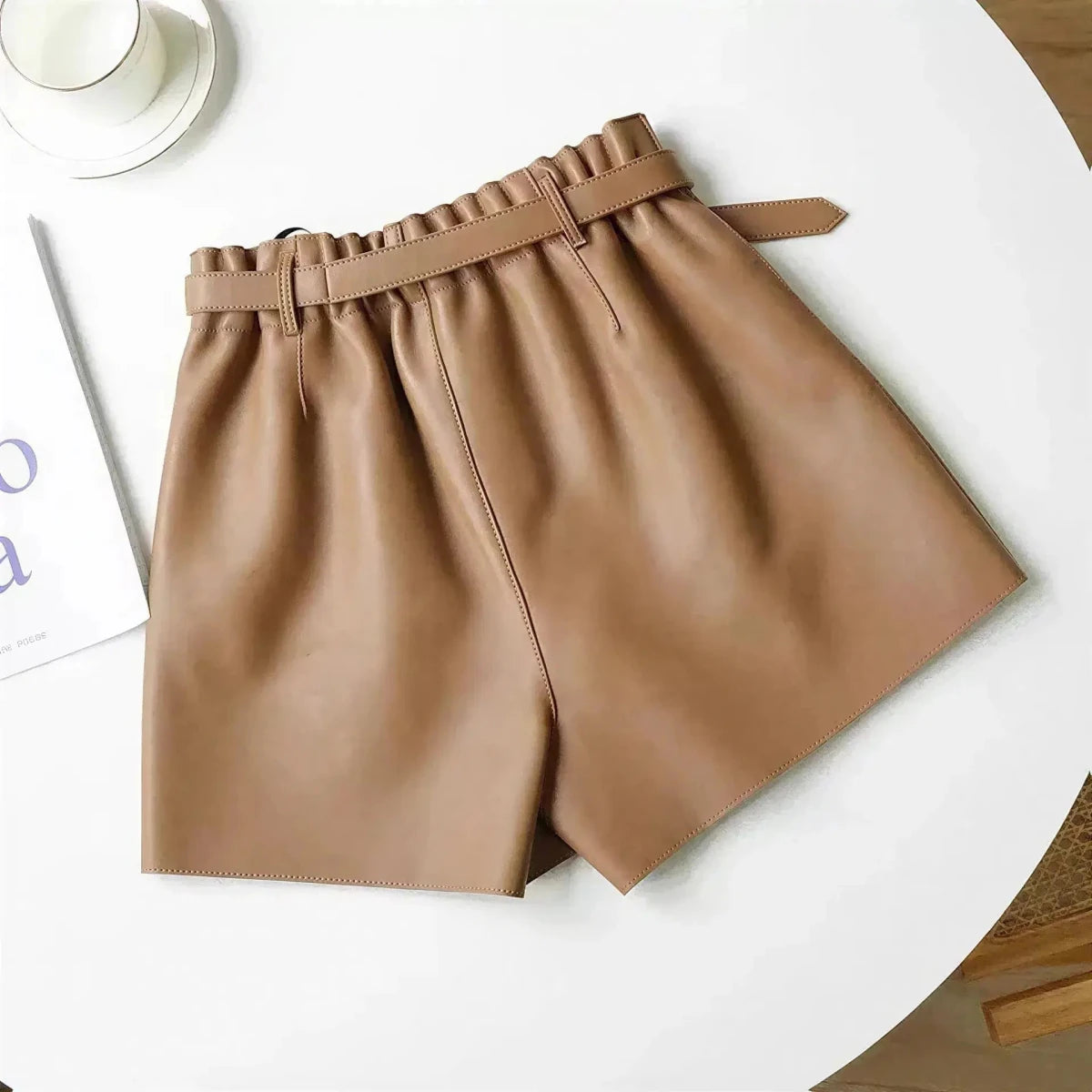 Women's High Waist Leather Shorts Wide Leg Shorts M Windia