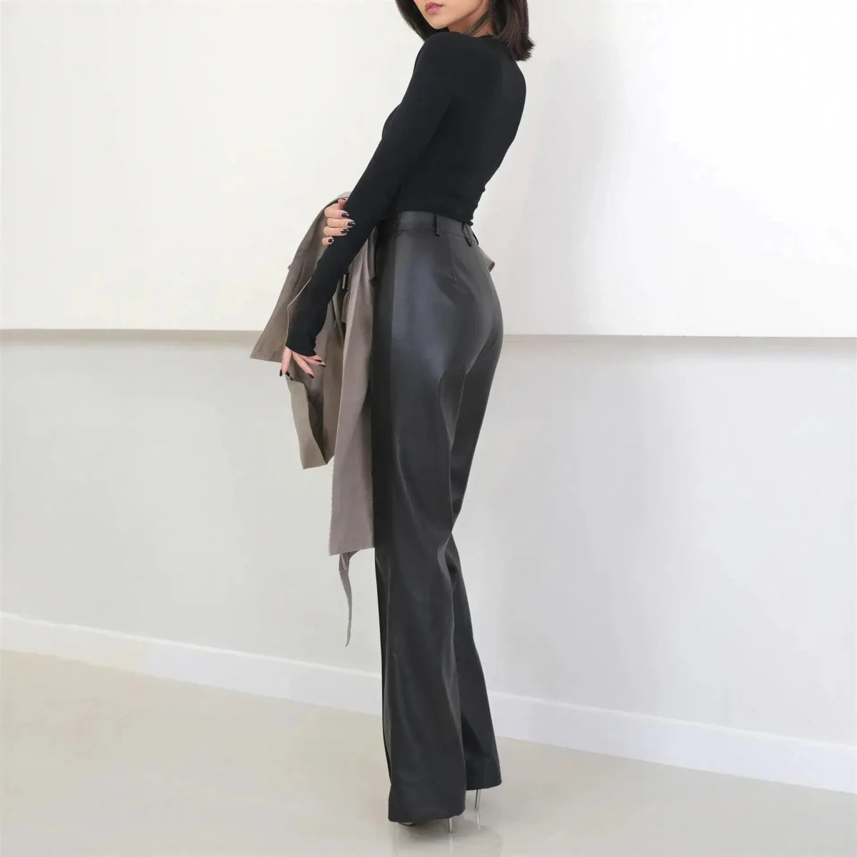 Women's High Waist Straight Leg Genuine Leather Pants XS Windia