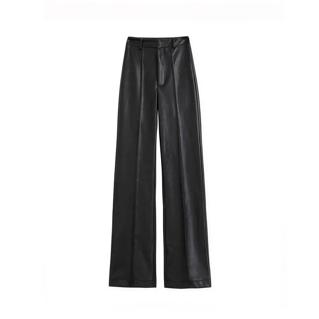 Women's High Waist Straight Leg Genuine Leather Pants XS Windia