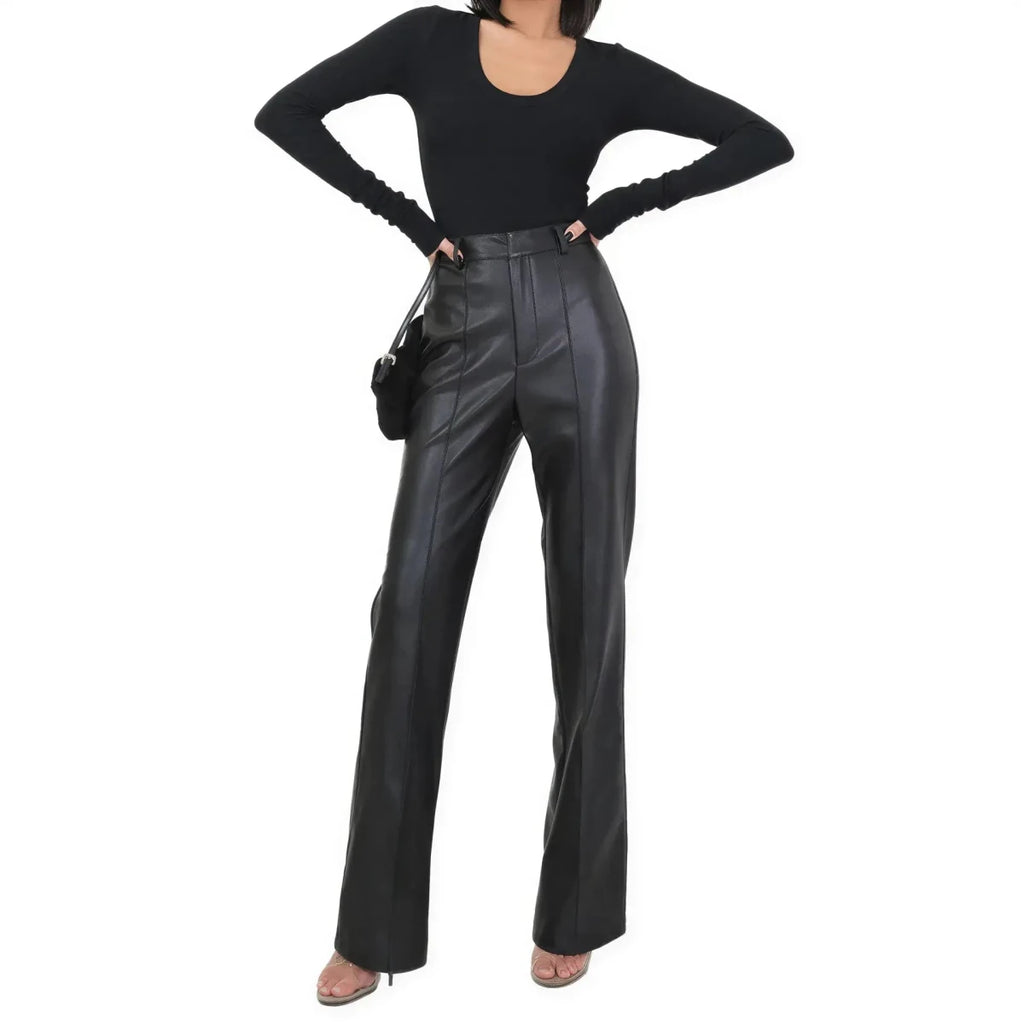 Women's High Waist Straight Leg Genuine Leather Pants XS Windia