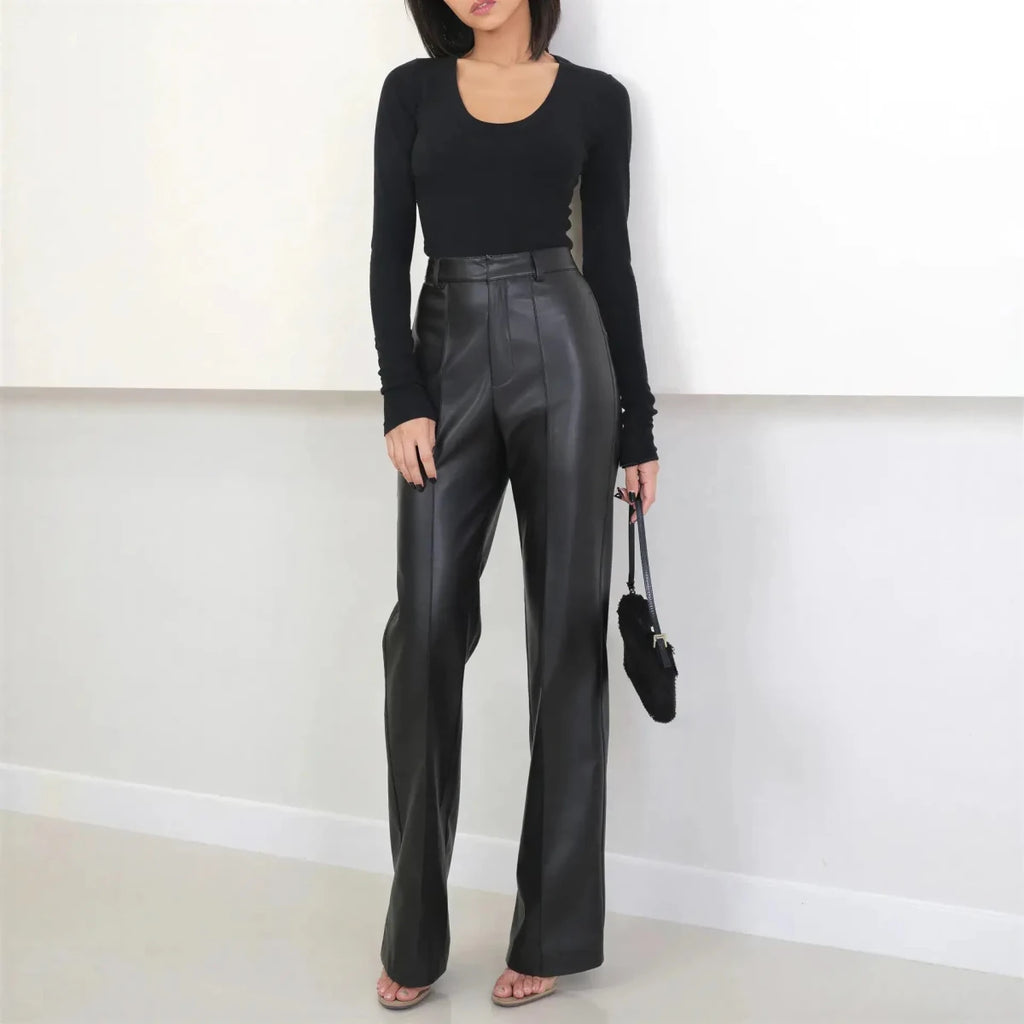 Women's High Waist Straight Leg Genuine Leather Pants XS Windia