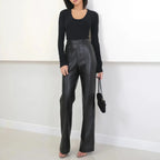 Women's High Waist Straight Leg Genuine Leather Pants XS Windia