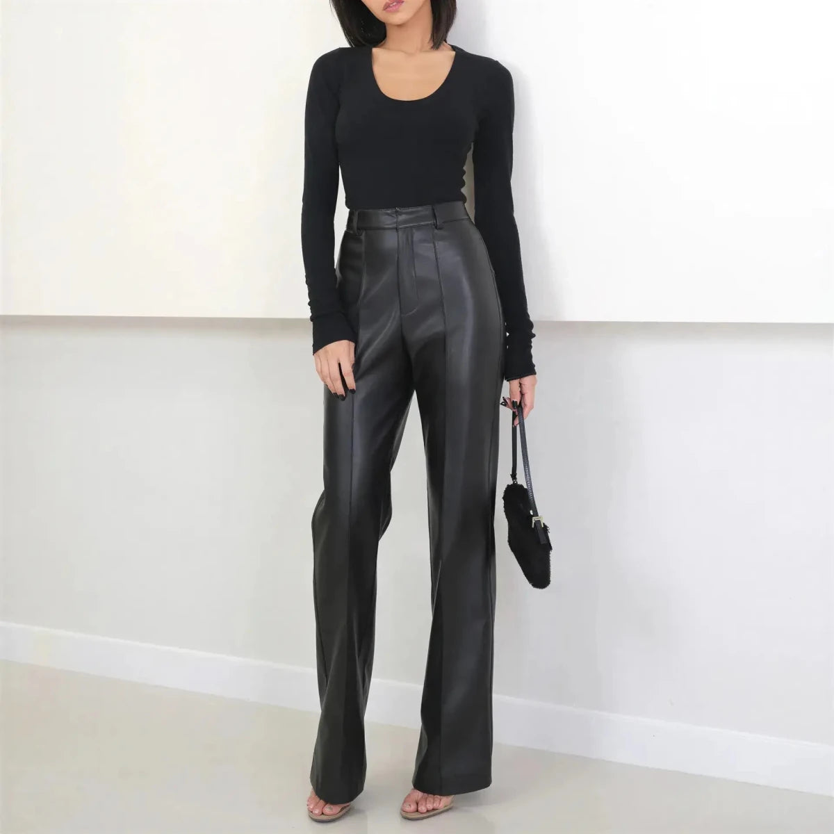 Women's High Waist Straight Leg Genuine Leather Pants XS Windia