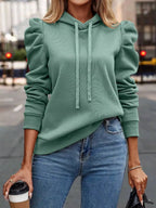 Women's Hooded Casual Sweatshirt – puff sleeve drawstring hoodie - Windia