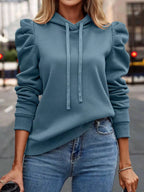 Women's Hooded Casual Sweatshirt – puff sleeve drawstring hoodie - Windia