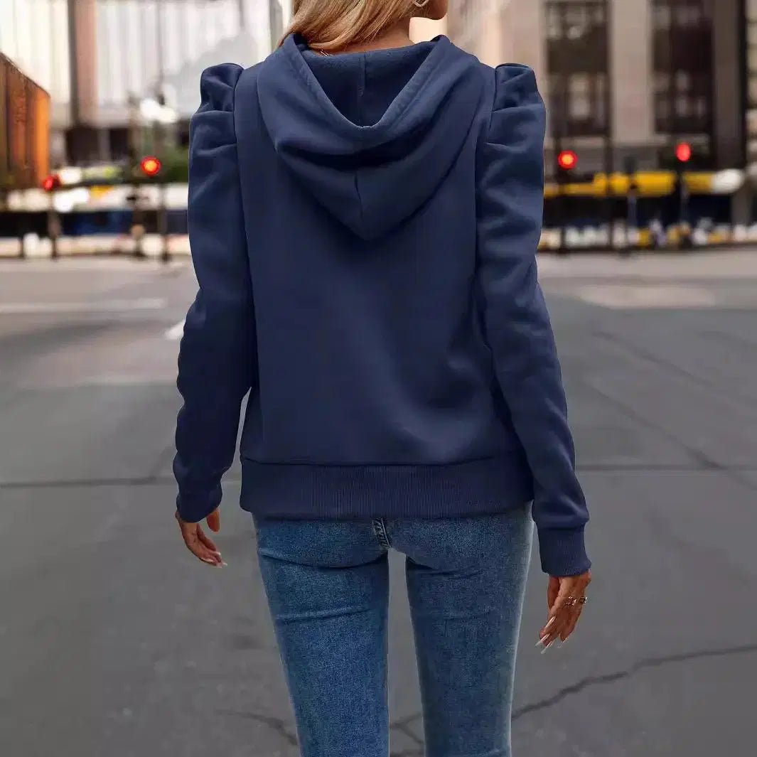 Women's Hooded Casual Sweatshirt – puff sleeve drawstring hoodie - Windia