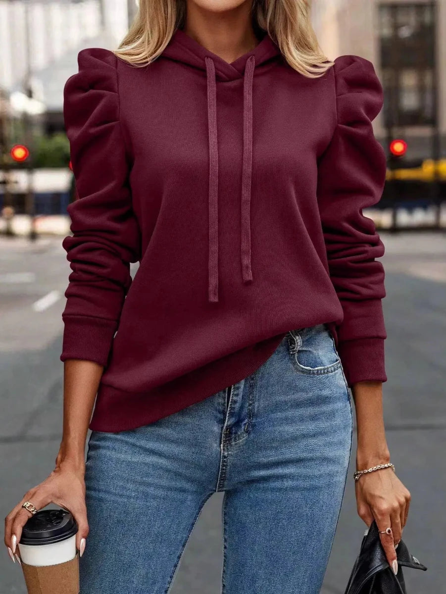 Women's Hooded Casual Sweatshirt – puff sleeve drawstring hoodie - Windia