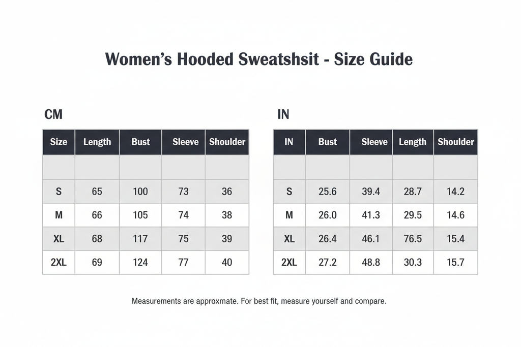 Women's Hooded Sweatshirt Size Guide