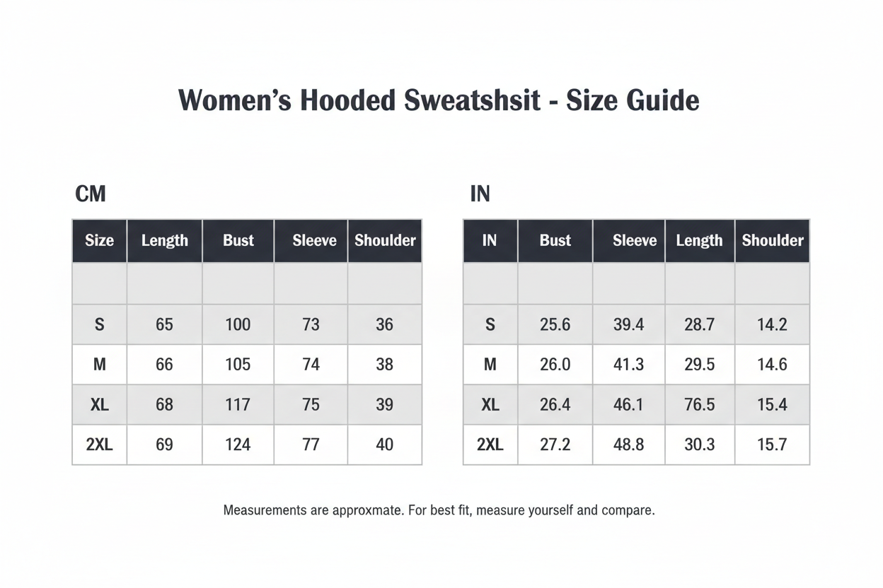 Women's Hooded Sweatshirt Size Guide