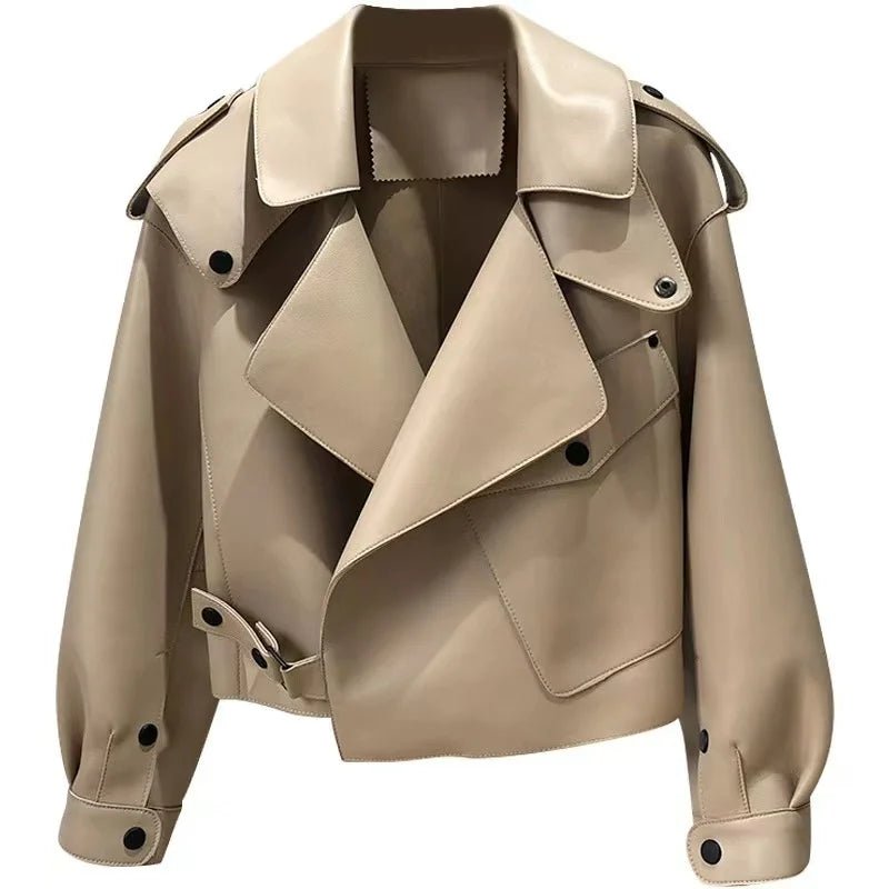 Women's Cropped Sheepskin Leather Bomber Jacket - Waterproof & Windproof - Windia