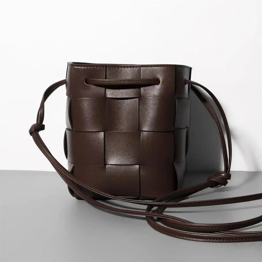 Women's Leather Woven Bucket Bag | Shoulder Bag Red Windia