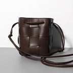 Women's Leather Woven Bucket Bag | Shoulder Bag Red Windia