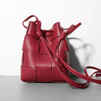 Women's Leather Woven Bucket Bag | Shoulder Bag Red Windia