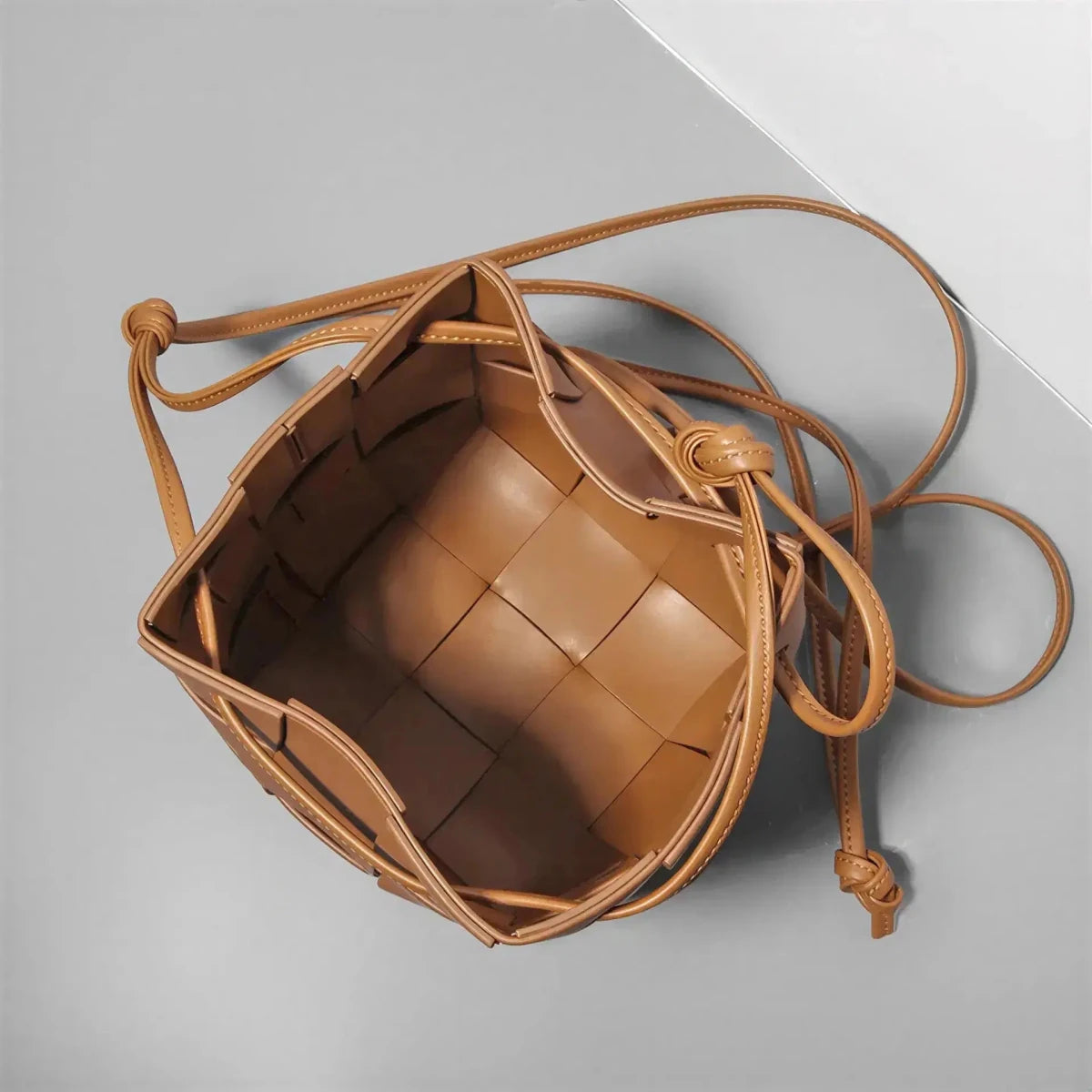 Women's Leather Woven Bucket Bag | Shoulder Bag Red Windia