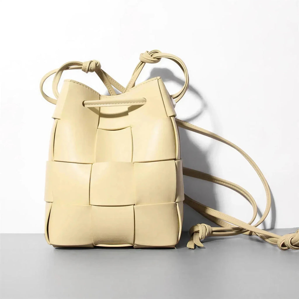 Women's Leather Woven Bucket Bag | Shoulder Bag Red Windia