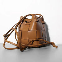Women's Leather Woven Bucket Bag | Shoulder Bag Red Windia