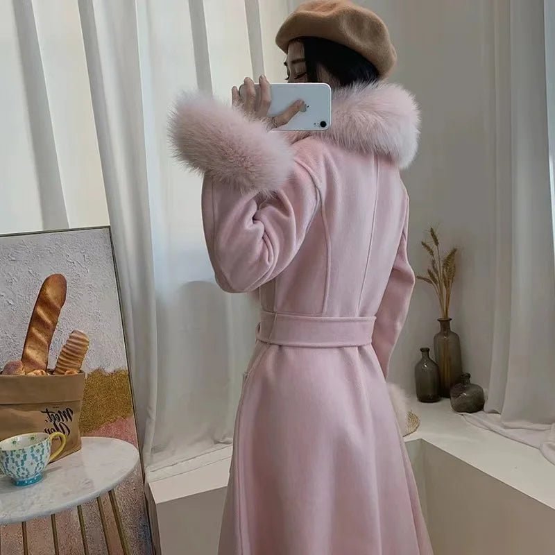Luxury Wool Coat with Detachable Fox Fur Collar - Women's Winter Outerwear - Windia