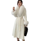 Luxury Wool Coat with Detachable Fox Fur Collar - Women's Winter Outerwear - Windia