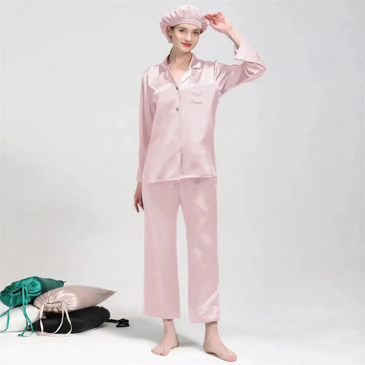 Women's Mulberry Silk Pajama Set | Long Sleeve 2-Piece Sleepwear Light Pink Windia