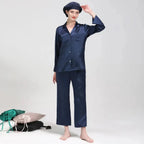 Women's Mulberry Silk Pajama Set | Long Sleeve 2-Piece Sleepwear Navy Windia