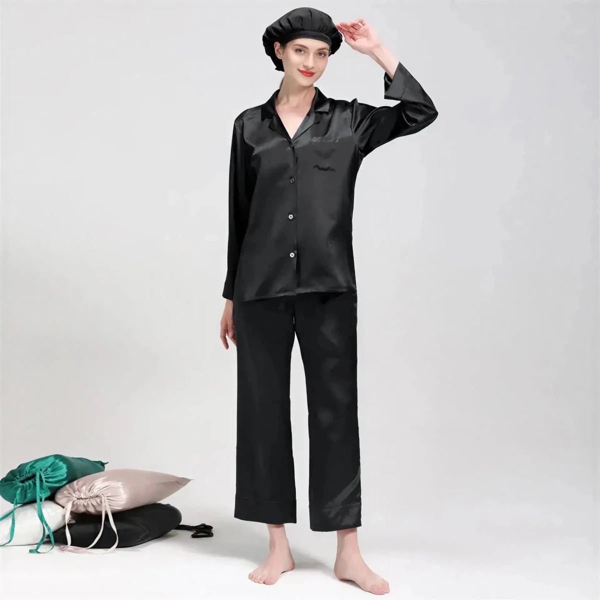 Women's Mulberry Silk Pajama Set | Long Sleeve 2-Piece Sleepwear Black Windia