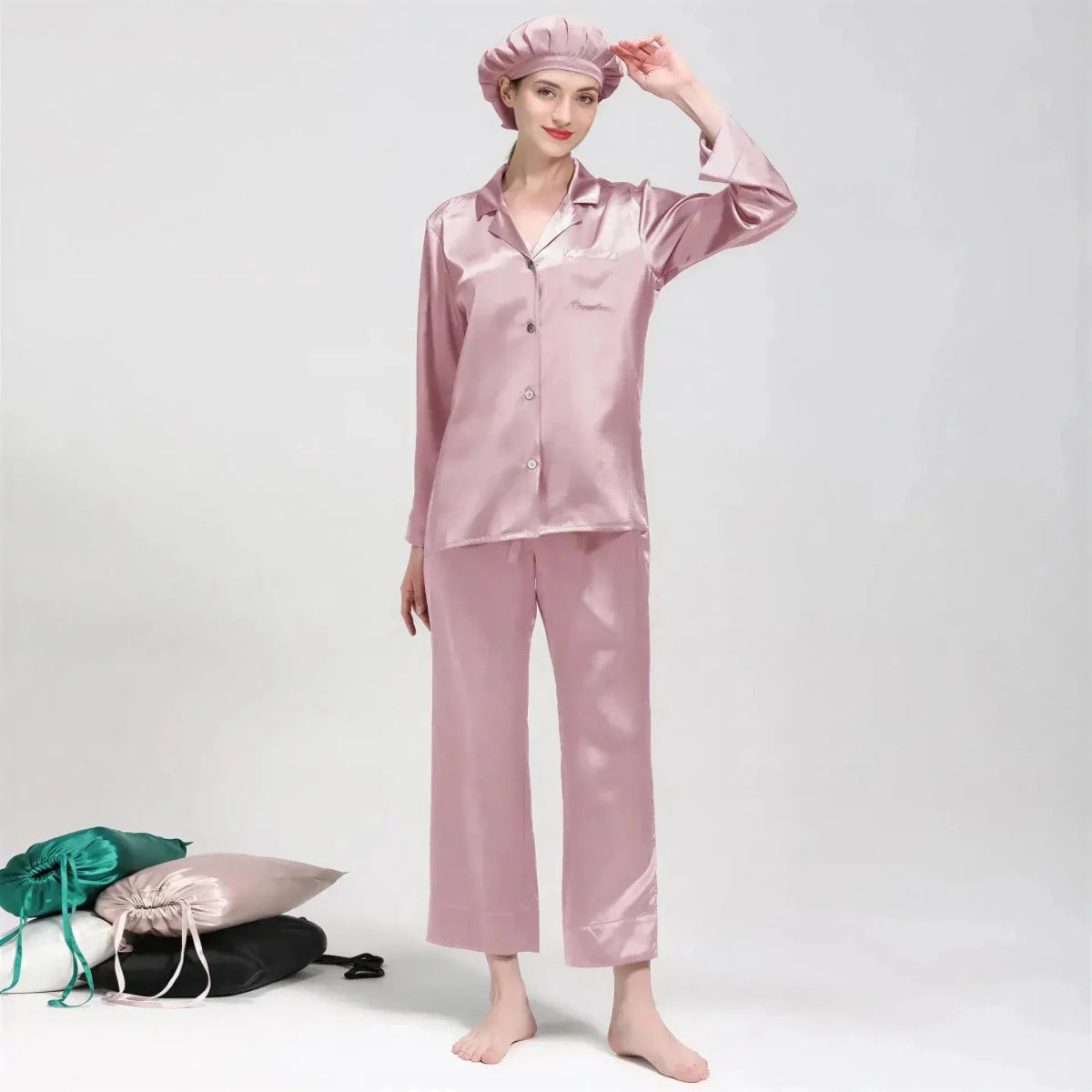 Women's Mulberry Silk Pajama Set | Long Sleeve 2-Piece Sleepwear Pink Windia