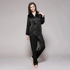 Women's Mulberry Silk Pajama Set | Long Sleeve 2-Piece Sleepwear Black Windia