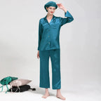 Women's Mulberry Silk Pajama Set | Long Sleeve 2-Piece Sleepwear Peacock Blue Windia