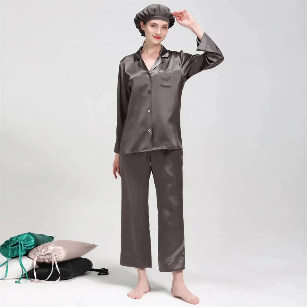 Women's Mulberry Silk Pajama Set | Long Sleeve 2-Piece Sleepwear Black Windia