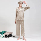 Women's Mulberry Silk Pajama Set | Long Sleeve 2-Piece Sleepwear Champagne Windia