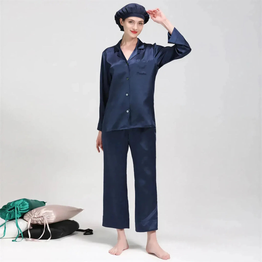 Women's Mulberry Silk Pajama Set | Long Sleeve 2-Piece Sleepwear Black Windia
