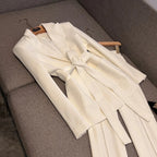 Women's Office Suit 2-Piece Blazer & Flared Pants Set | Quilted Single Button with Belt - Windia