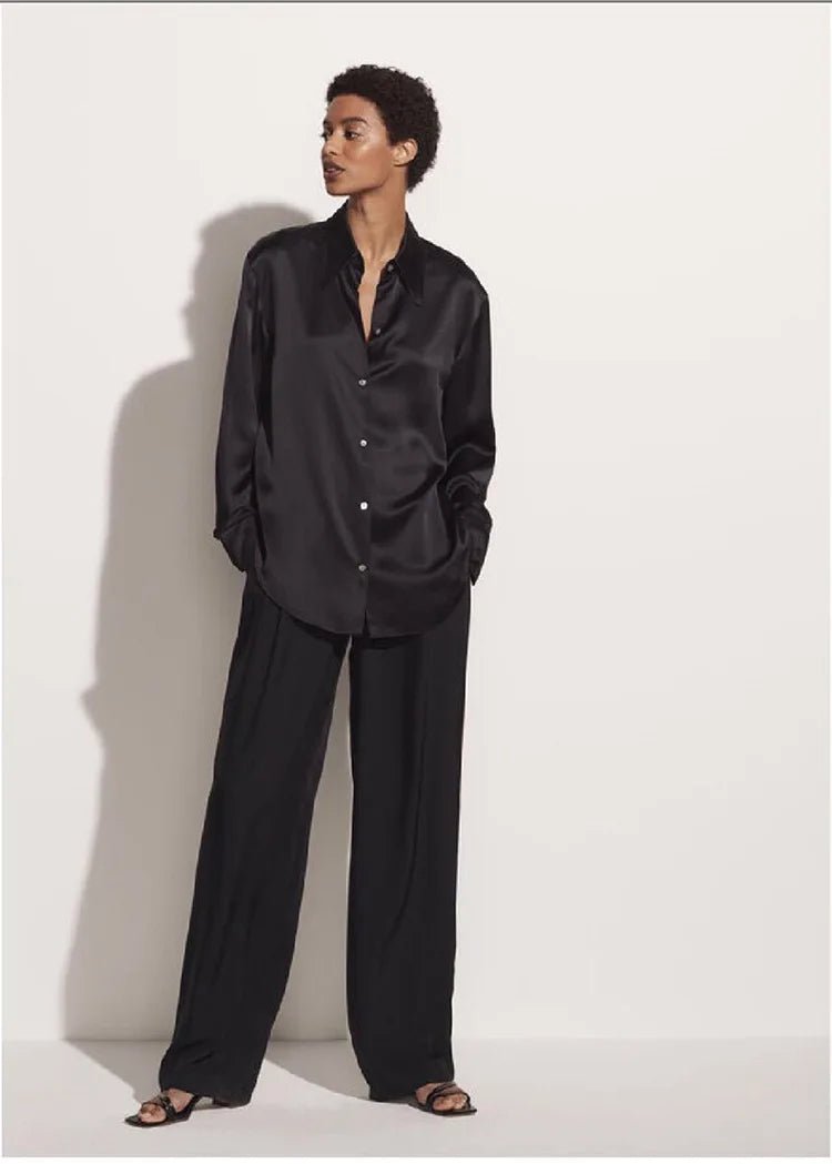 Women's Pearl Silk Satin Lapel Shirt | Luxury Blouse - Windia